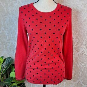 Tommy Hilfiger Size Medium Red with Blue Polka Dots Crew Neck Sweater EUC